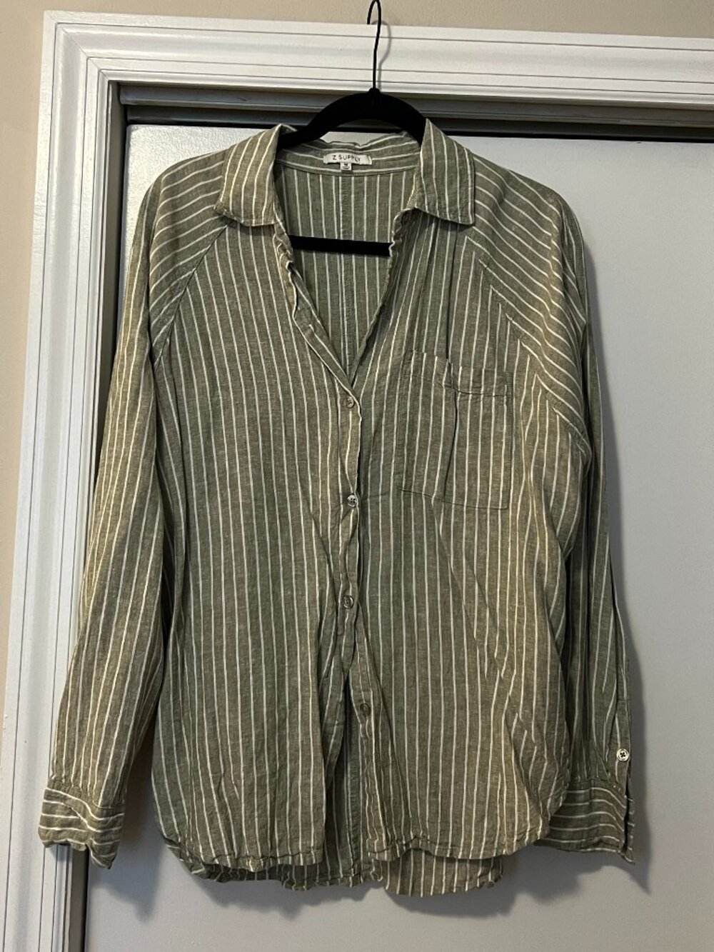 Z Supply Sage Green Striped Button-Up Shirt